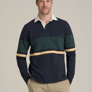 American Tall Rugby Long Sleeve Shirt for Tall Men in Navy Multi Size XLXL / Ext